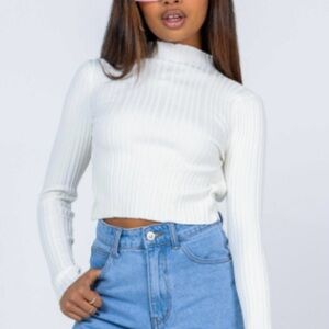 White Ribbed Backless Sweater